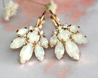 Bridal Opal Earrings, Crystal Drop Opal Earrings, Bridal Cluster Earrings, Drop Earrings, Swarovski Opal Earrings,Bridesmaids Earrings