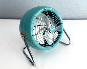 Vintage Electric Fan by Dominon, Industrial Home Decor for the Man Cave, 1950s Turquoise Blue Fan