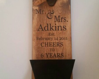 Gift for Him Custom Bottle Opener, Unique Personalized Wedding Anniversary Gift, Wall Mount Bottle Opener,