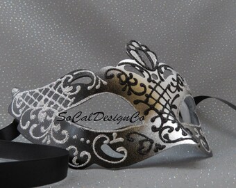 Masquerade Mask, Black Masquerade Mask, Silver Masquerade Mask, Venetian Mask, Masquerade Ball Mask, Sexy Mask, Womans Mask, Halloween Mask