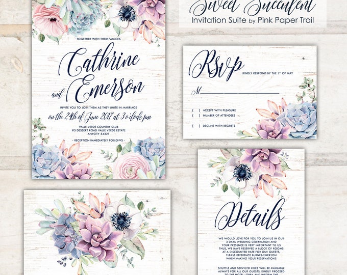 Sweet Dainty Floral Succulent Cactus Wedding Printable Menu Card, I will customize for you