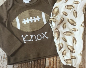 Monogrammed Football baby outfit, pajamas, Football baby clothes, boy, sleepwear, infant, toddler, football shirt
