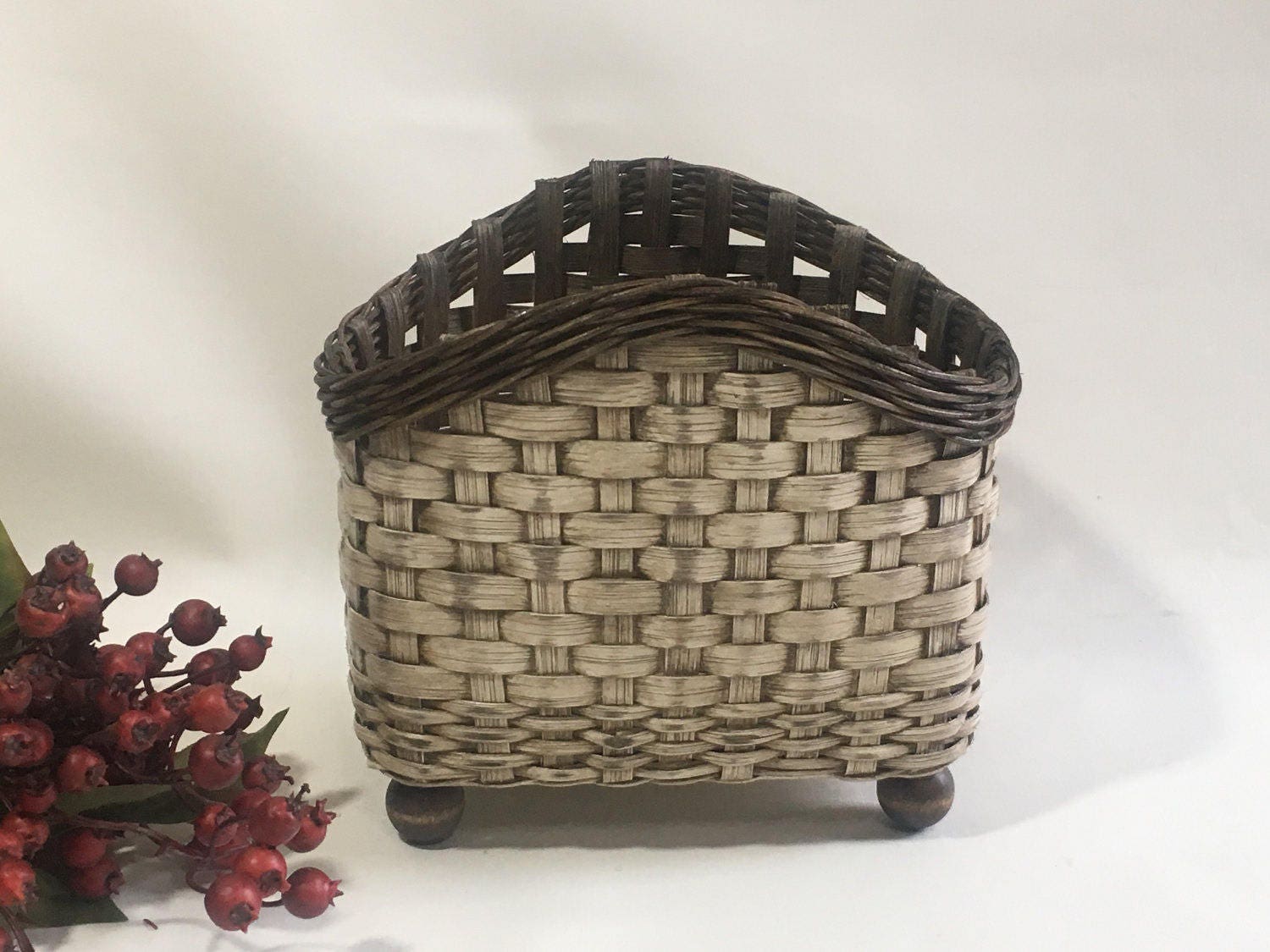 Napkin Basket / Table Top Basket / Handwoven Basket / Painted