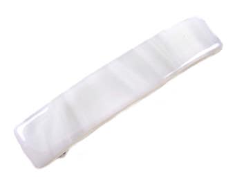 Tiffany Glass Barrette - 2.5" 65mm - Cloudy Vanilla Cream Off-White White Fused Glass Streaked Stripes Swirl