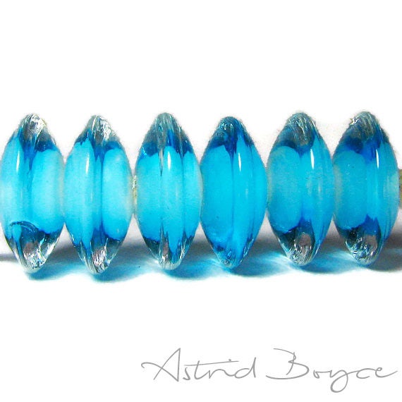 Aquamarine Disks Artisan Lampwork Glass Bead Set - Perfect for Aquamarine Bracelet or Aquamarine Necklace - Lovely with both Silver and Gold