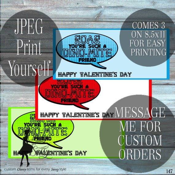 Dinosaur Valentine DIY printable, DINO-MITE Valentine Card-147