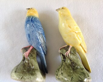 Vintage Ceramic Birds- Czechoslovakia, Blue and Yellow Birds, Ceramic Birds