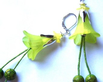 Morning Glory Earrings - Lime Green