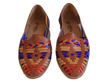 Leather Huaraches Sandals Multi Color Woven Sandals Flats - Size 9 Women