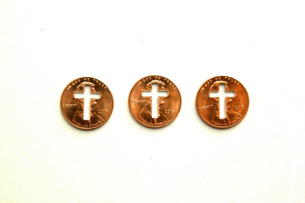 Cross Penny 3 cross pennies from heaven . baptism favors