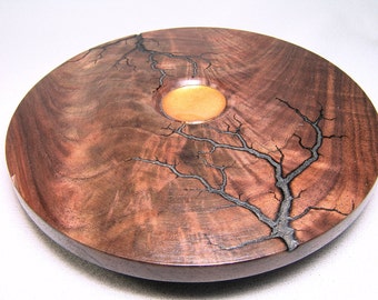 Walnut Burl Spindle Bowl 6.5 Inches Across...with Lichtenberg Figures...