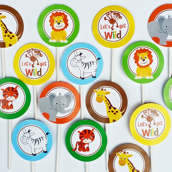 Jungle Cupcake Toppers - Instant Download - Small Party Circles