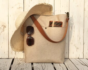 Linen Diaper Bag, Natural Shoulder bag, Beige Nappy Bag, Everyday Bag, Unique Gift for Women, Baby Changing Bag, Gift for Pregnant Mom