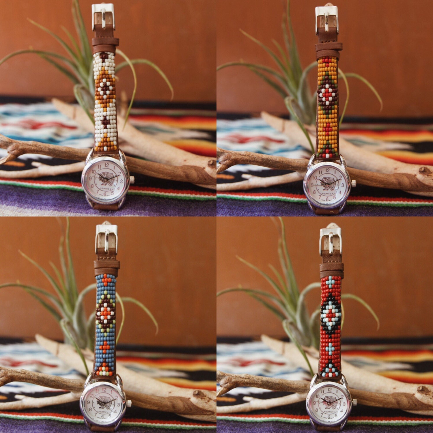 BLW16 Native American inspired handbeaded genuine leather