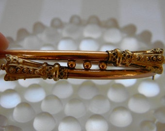 Antique Rose Gold, Etruscan Style, Victorian Hinged Bangle Bracelet