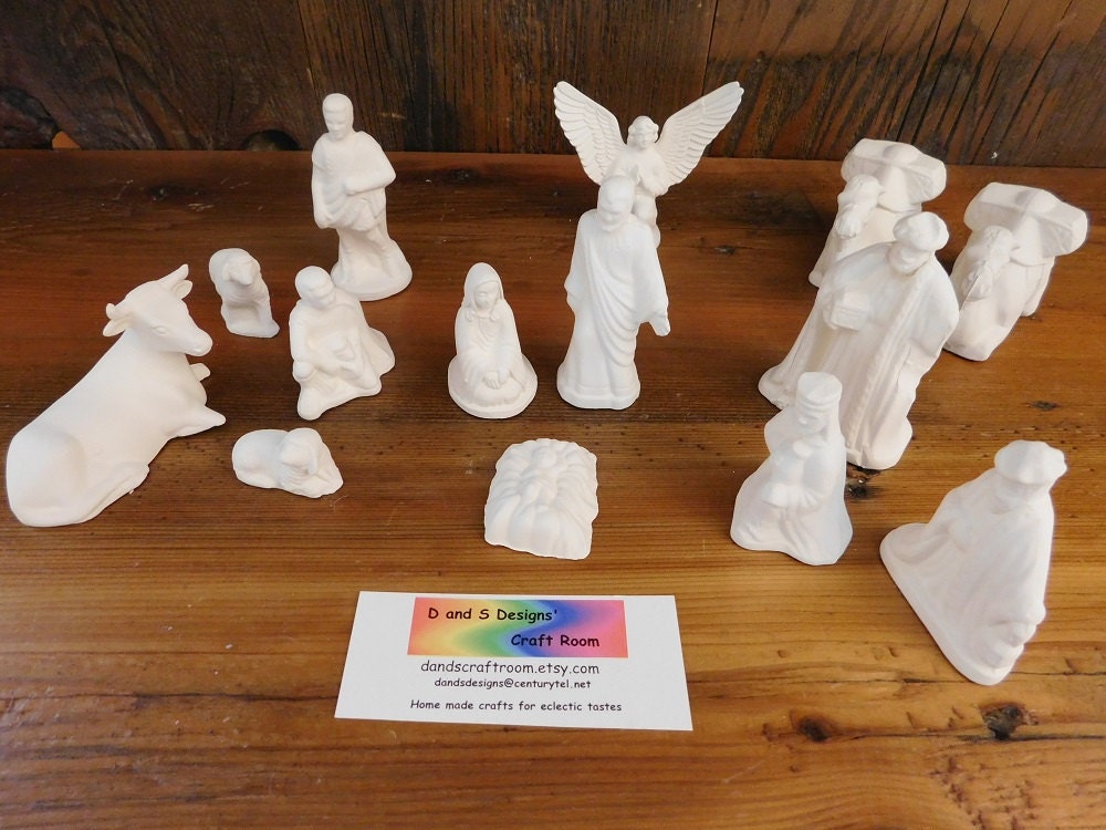 Christmas Ceramic bisque NATIVITY SET 14 piece unpainted