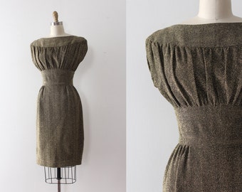 vintage 1950s lurex dress // 50s gold spun wiggle dress