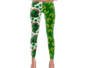 St Patricks Day Leggings - Four Leaf Clover - Lucky Charm - Festive leggings - Funky Leggings - Ladies and Teen - Womens Leggings - Bold