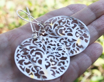 Laser Cut Earrings - medallion earrings, stainless steel earrings, lightweight earrings, woodland earrings, tree jewelry, woodland jewelry