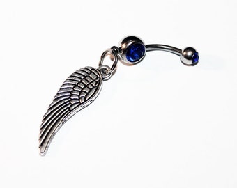 Angel Wing Belly Button Ring, Angels, Mythology Jewelry, Navel Piercing