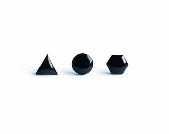 Black stud earrings geometric jewelry round triangle hexagon earrings studs black surgical steel post earrings