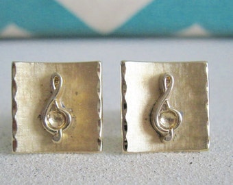 Vintage Gold Swank Cufflinks G Clef Musician Mid Century Mens Fashion Accessory Retro Music Lover Swing Groomsman Gift Under 25