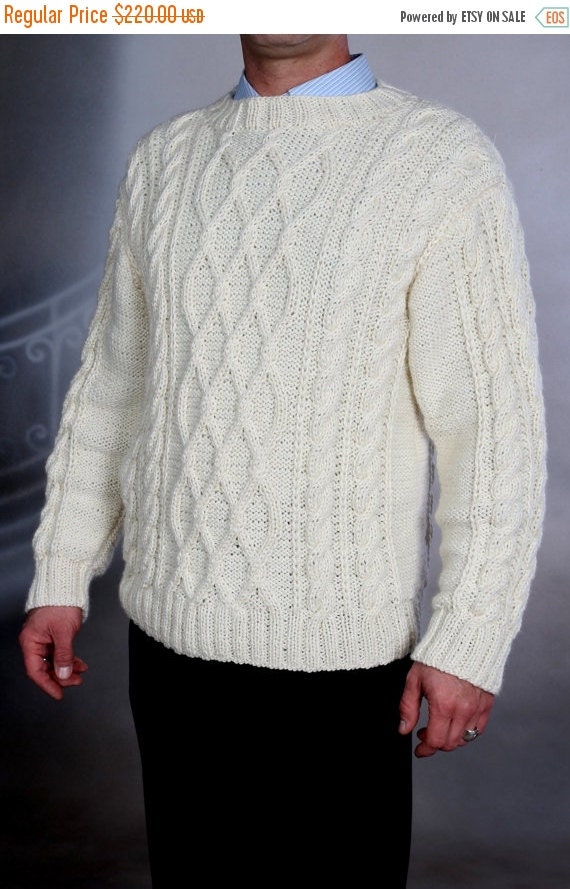 Sweater mens hand knit White XXL by Initasworks on Etsy