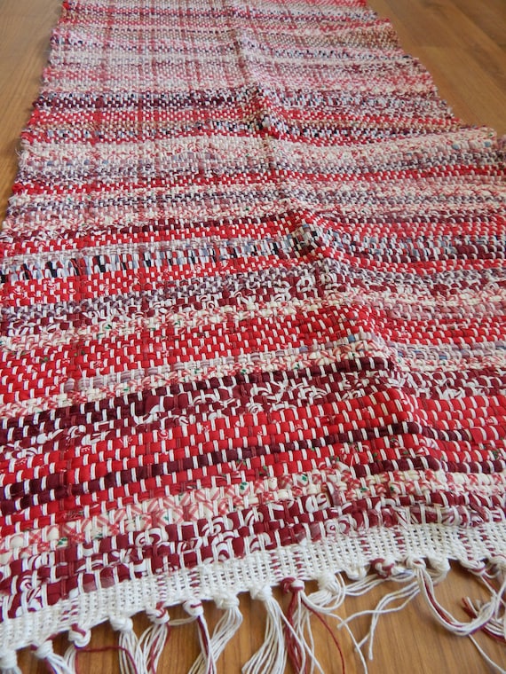 Multishaded red and pink handwoven rag rug Floor runner mat