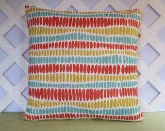 Oval Shapes Pillow Cover in Orange Aqua Gold Ivory / Geometric Pillow / Orange Aqua Pillow / Accent Pillow / 18 x 18 Pillow