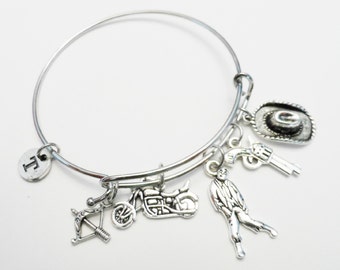 Walking Dead Charm Bracelet, bracelet breloque en argent, cadeau personnalisé, initiale, Zombie, initiale, marche mort bijoux, cadeau moins de 20
