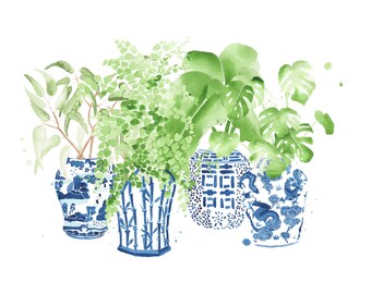 Ginger Jars Collection No. 2 Watercolor Giclee Fine Art Print of Original Painting 14 x 11"