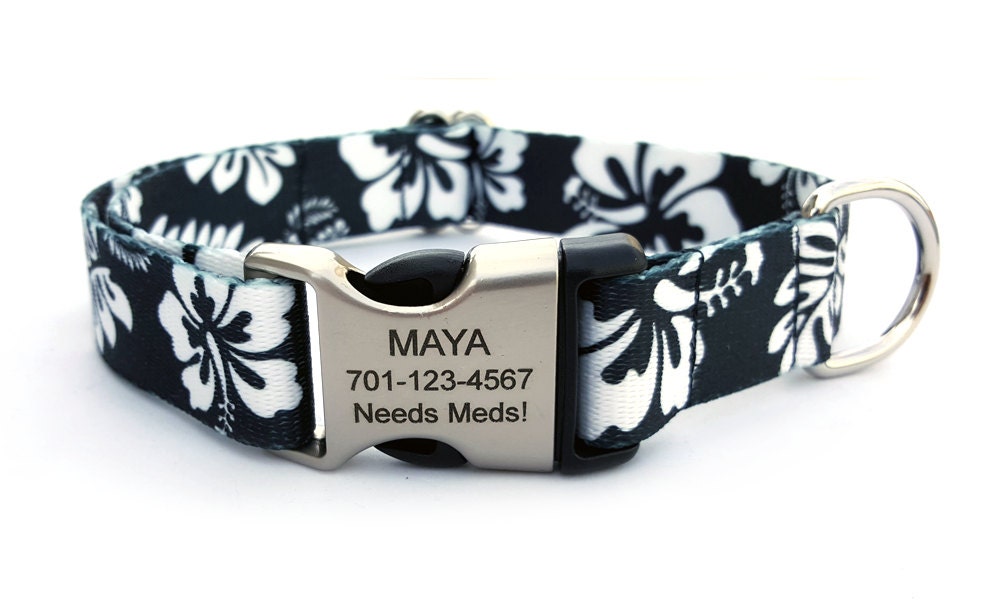 HAWAIIAN Polyester bing Dog Collar with Laser Engraved