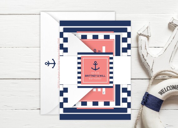 SAMPLE Wedding Invitation Suite - Anchors & Stripes Wedding Invite SAMPLE - Personalized Wedding Invitations - Wedding Suites - #wdi-211 Il_570xn