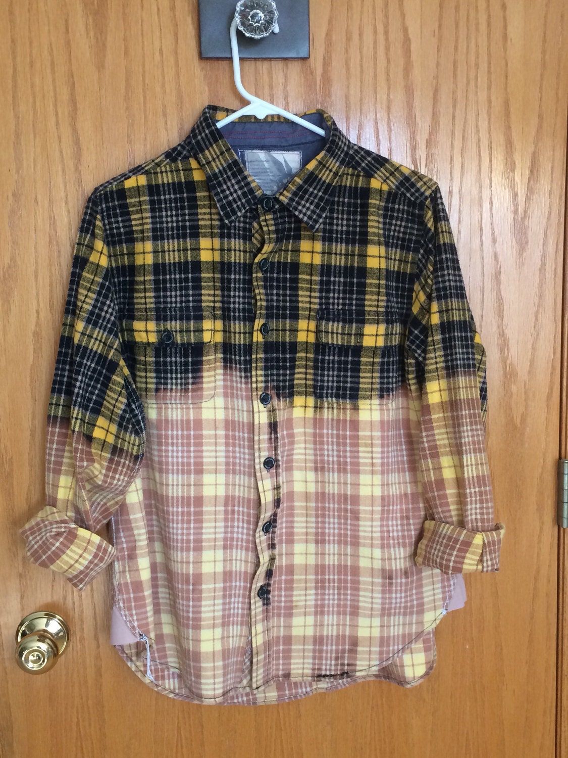 Bleach Dipped Kids Flannel Distressed Black and Yellow