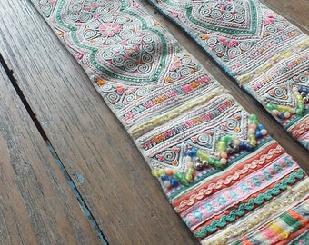 Vintage Hmong Fabric, handmade tapestry textiles, hill tribal fabric