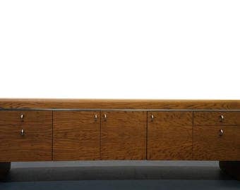 MASSIVE 7.5ft Tiger Oak and Chrome Mid Century Credenza - McCabe Lou Hodges
