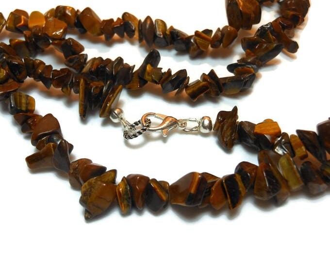 FREE SHIPPING Tiger's eye necklace, chip single strand, semi precious gemstone necklace, choice of silver or gold plating.