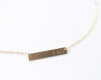 KAPPA ALPHA THETA Sorority Necklace - Greek Jewelry - Hand Stamped Bar Necklace - Gold Filled, Sterling Silver - Licensed Designer