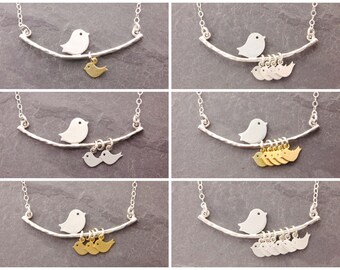 Mom Necklace, 1-6 kids, gifts for mom, mother necklace, new mom necklace, single mother, single mom necklace, baby bird necklace, N1
