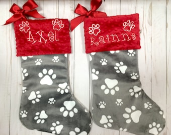 Paw Print Dog Stocking, Dog Christmas Stocking, Paw Print Christmas Stocking, Personalzied Pet Christmas Stocking, Dog Christmas Stocking