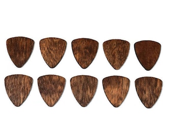 Set of 10 Wood Guitar Picks - 2017 Special! African Mahogany Wood -Flat Laser Cut Guitar Picks - Personalized custom engraving available!