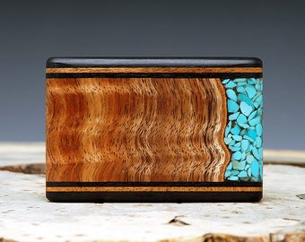 Exotic Wood & Turquoise Inlaid Belt Buckle - Handmade