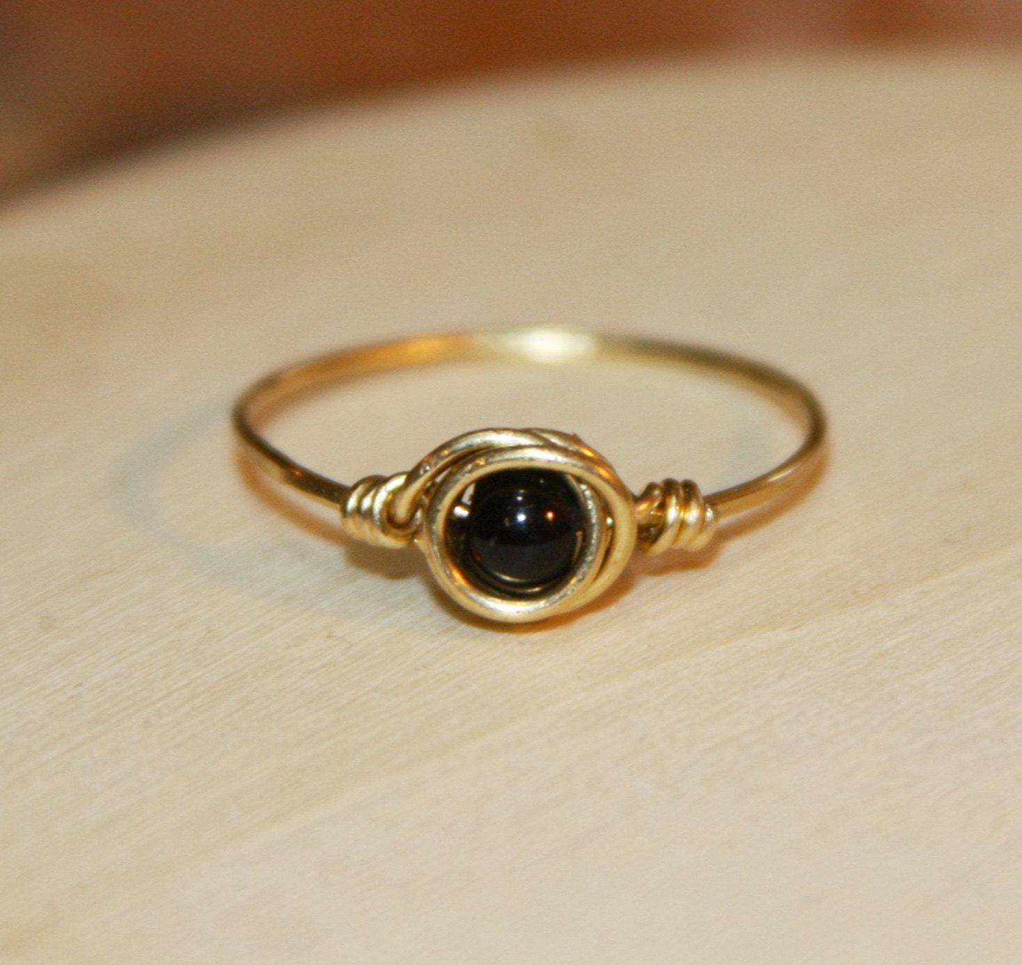 Nu Gold Black Thin Ring Black Beaded Ring Gold Ring Black