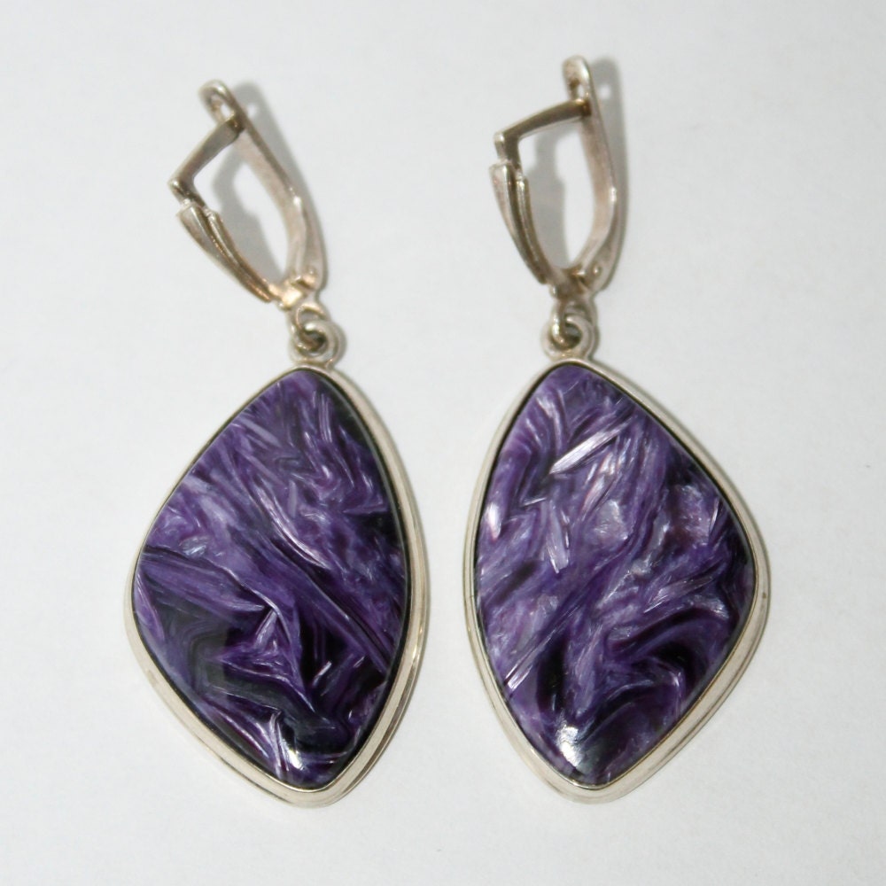 Charoite Silver Earrings Russian Jewelry FREE SHIPPING