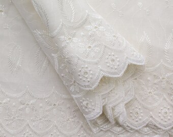 Cotton Embroidered Eyelet Ivory 42 Inch Fabric by the yard - 1 Yard