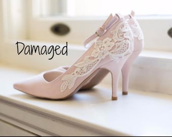 Wedding Shoes - Blush Heels, Blush Bridal Shoes, Wedding Heels, Pink Heels, Blush Pumps with Ivory Lace. US Size 7.5
