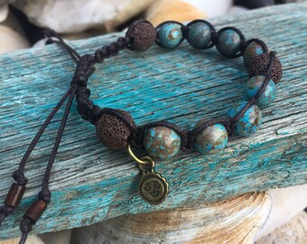 ESSENTIAL OIL BRACELET-Diffuser Bracelet-Aromatherapy Bracelet-Crazy Lace Agate-Gemstone Bracelet-Macrame Bracelet