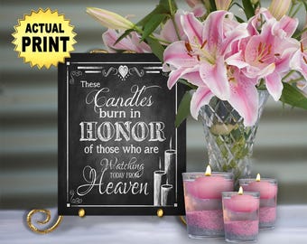 Printed Memorial Wedding Sign, These Candles burn HEAVEN chalkboard wedding signage, Chalkboard sign, wedding print - Rustic Heart Design