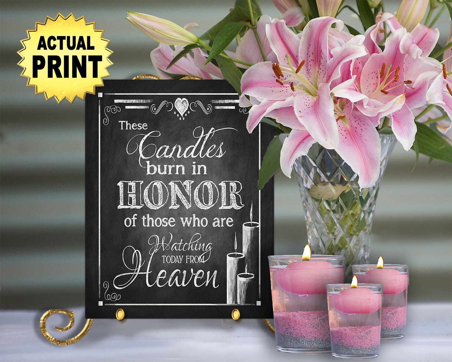 Printed Memorial Wedding Sign These Candles burn HEAVEN
