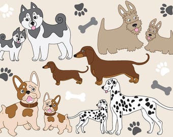 70% OFF SALE Vector Dogs Clipart - Husky Clipart, Dachshund Clipart, Scotch Terrier Clipart, Dalmatian Clipart, French Bulldog Clipart